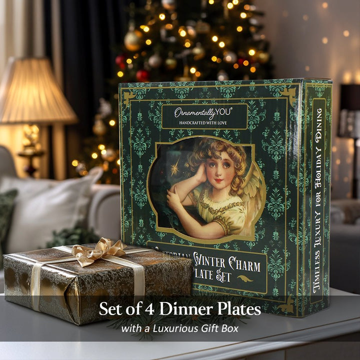 (Pre-Order) Victorian Elegance Set of 4 Plates with Real Gold Trim, Holiday Christmas Red and Green Tableware Collection for Salad, Dessert, Appetizer, and Side Plates Plate Sets OrnamentallyYou