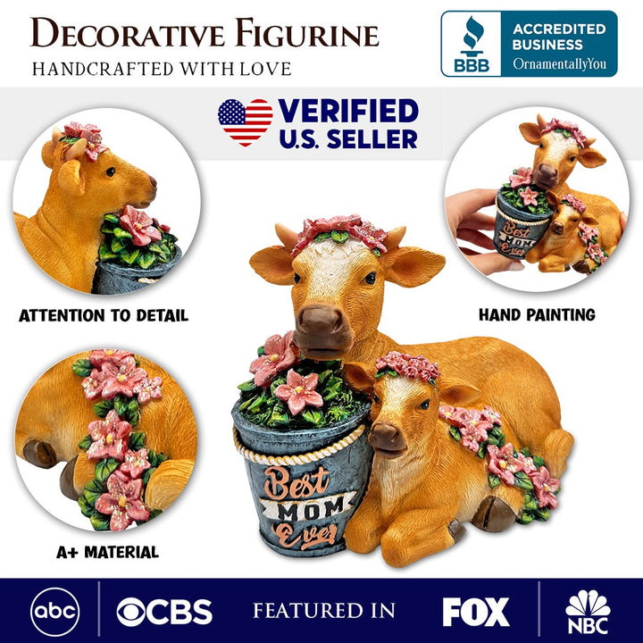 (Pre-Order) Best Mom Cow and Calf Charming Figurine, “6 Keepsake Jersey Statue and Mother’s Day Gift Resin Statues OrnamentallyYou