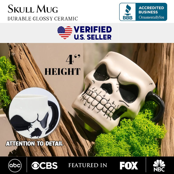 (Pre-Order) Classic Skeleton Face Spooky 4" Mug, Ceramic Halloween Gothic Kitchen Cup Decor Mugs OrnamentallyYou