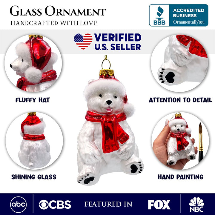 Classic White Polar Bear Glass Christmas Ornament Glass Ornament OrnamentallyYou