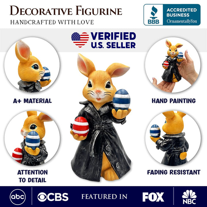 (Pre-Order) Covert Carrot Collector Funny Bunny Agent Figurine, 7" Dueling Easter Rabbit Garden Statue Resin Statues OrnamentallyYou