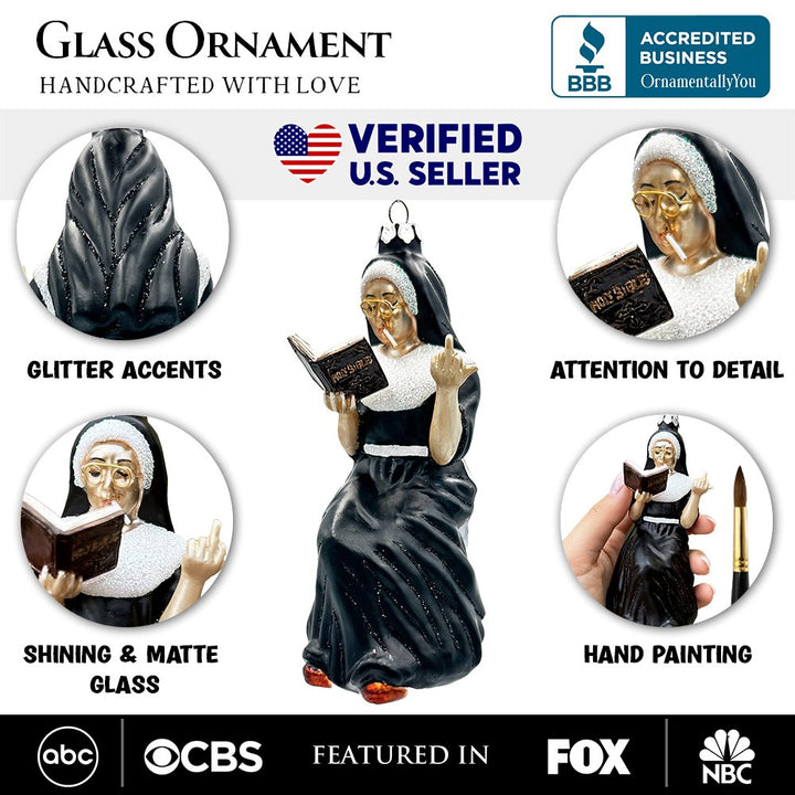 (Pre-Order) Eccentric Gothic Smoking Nun Glass Ornament, Unique Halloween and Emo Home Decor Glass Ornament OrnamentallyYou
