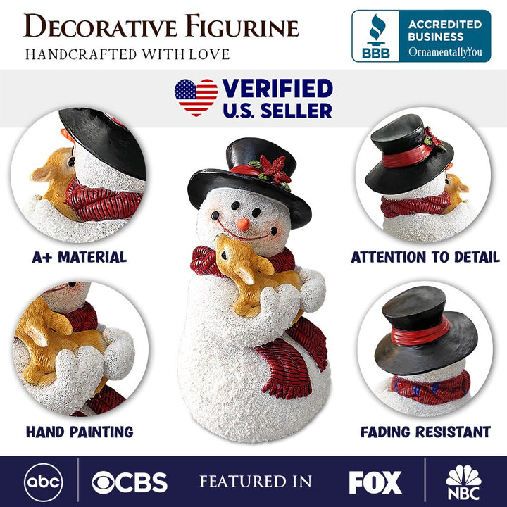 Enchanting Snowman and Fawn Home Holiday Decoration, 8" Tall Winter Woodland Deer Figurine Resin Statues OrnamentallyYou