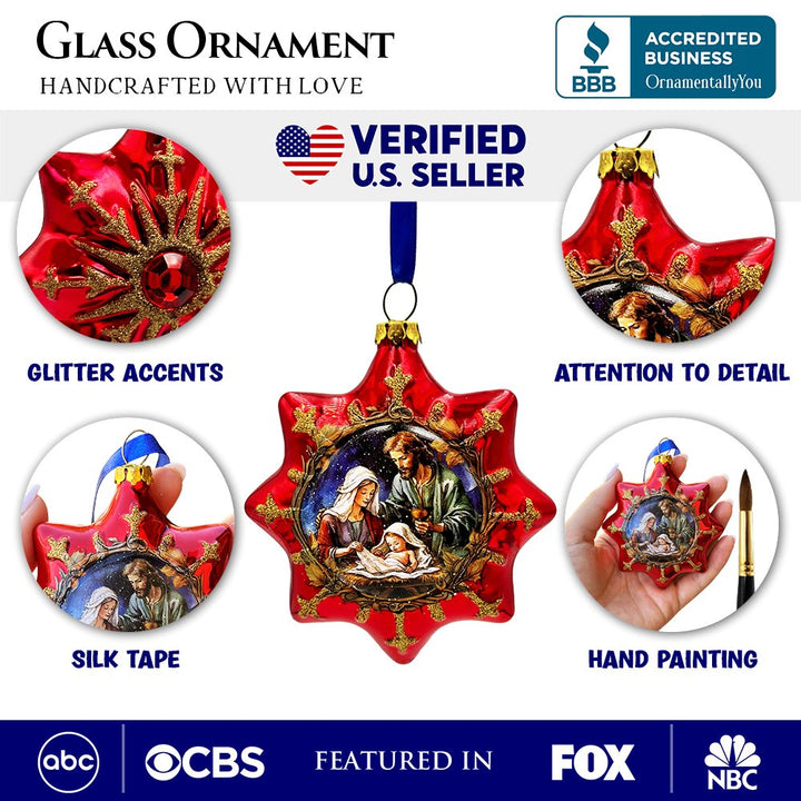 Graceful Nativity Star Glass Christmas Ornament, Unique Christian Religious Decor Glass Ornament OrnamentallyYou