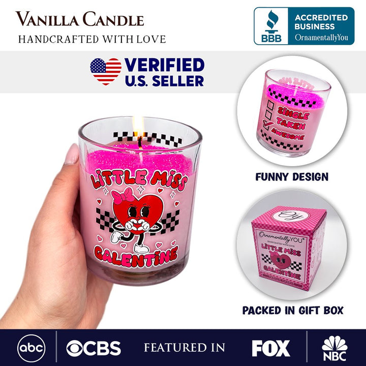 Little Miss Galentine Candle, Single Women Pink Valentine's Day Gift Candles OrnamentallyYou