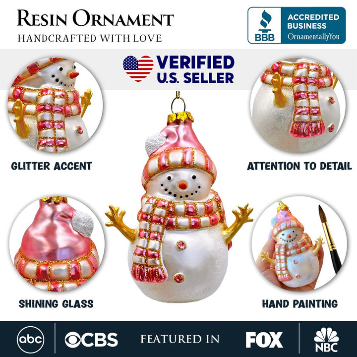 (Pre-Order) Pink Snowman Glass Ornament, Eclectic Christmas Tree Decor Glass Ornament OrnamentallyYou
