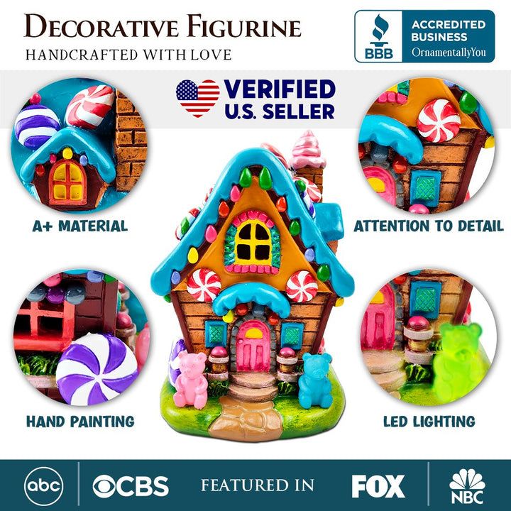 (Pre-Order) Sugary Haven Candy House Tabletop Figurine, 7" LED Christmas Gingerbread Style Home Decoration Resin Statues OrnamentallyYou