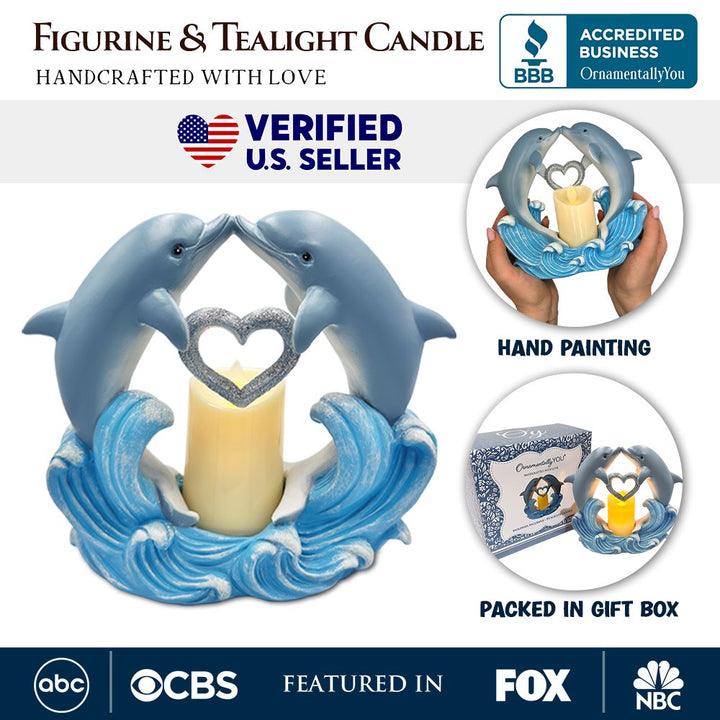 Tides of Affection Dolphin Figurine and Tealight Candle, 7" Romantic Tabletop Valentine or Anniversary Gift Resin Statues OrnamentallyYou