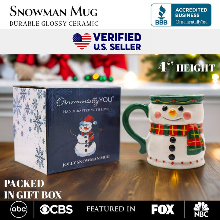 (Pre-Order) Wonderful Plaid Scarf Snowman 4" Ceramic Mug, Kitchen Christmas Drinkware Decoration Mugs OrnamentallyYou