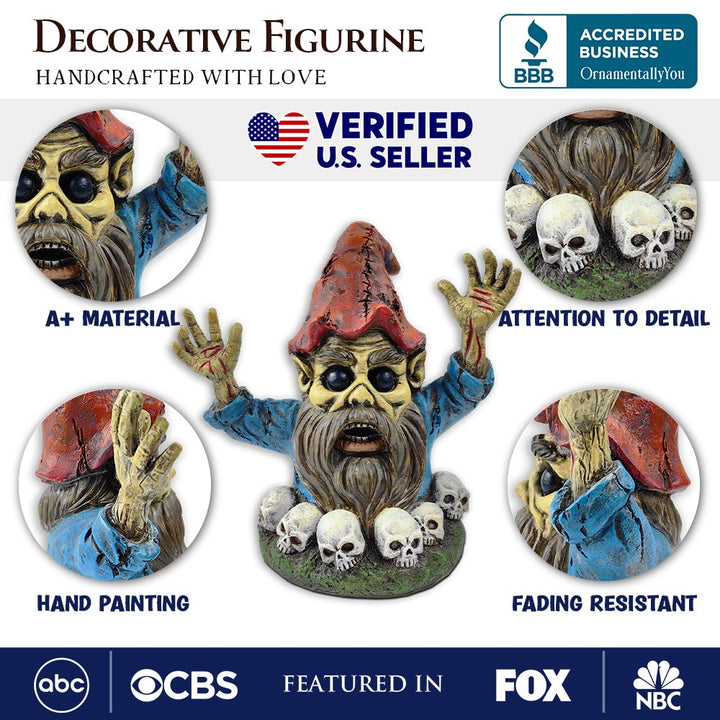 (Pre-Order) Zombie Gnome Garden Statue, 8" Outdoor Halloween Figurine Yard Decoration Resin Statues OrnamentallyYou