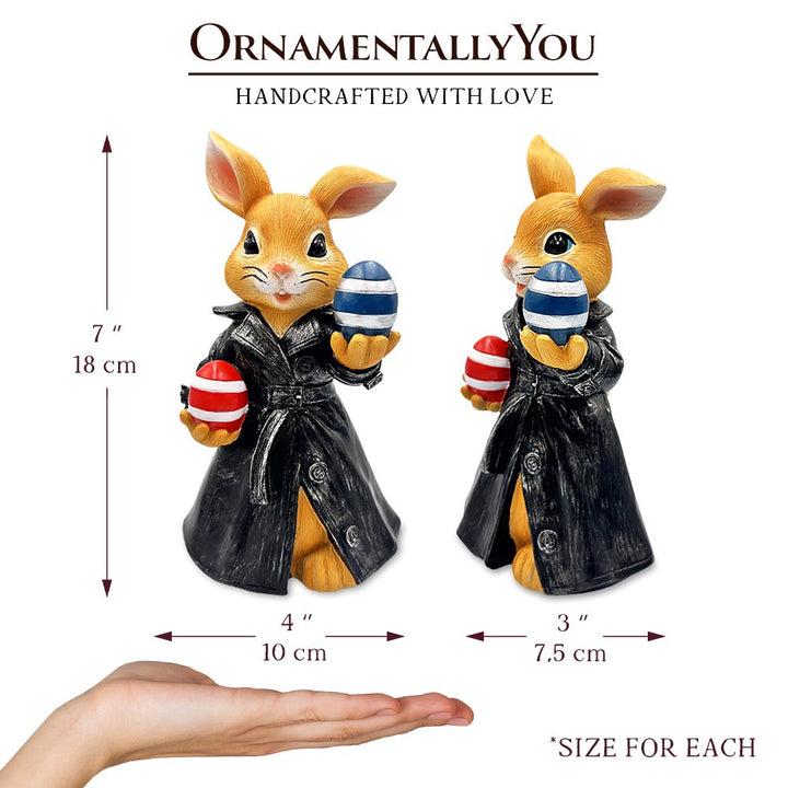 (Pre-Order) Covert Carrot Collector Funny Bunny Agent Figurine, 7" Dueling Easter Rabbit Garden Statue Resin Statues OrnamentallyYou