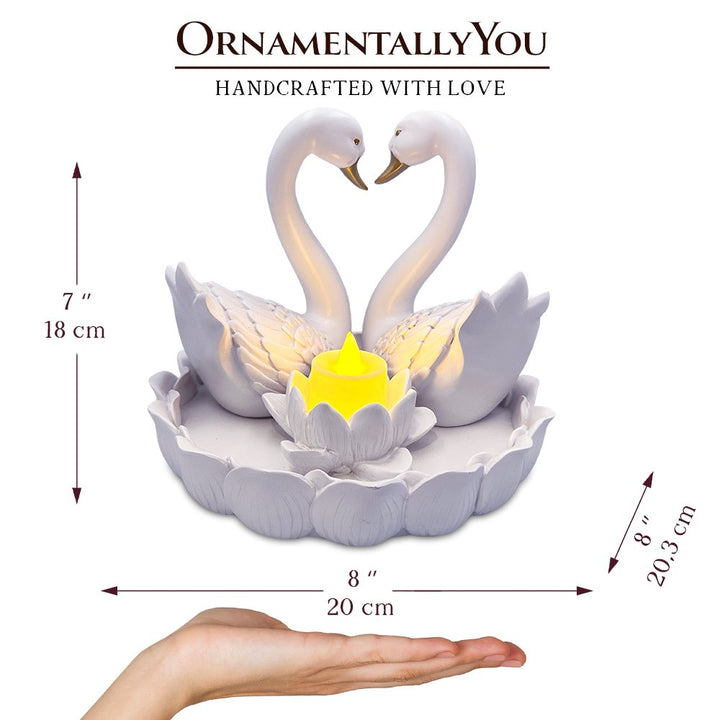 Elegance in Union Swan Figurine and Tealight Candle, 7" Romantic Couples Gift for Valentine or Anniversary Resin Statues OrnamentallyYou