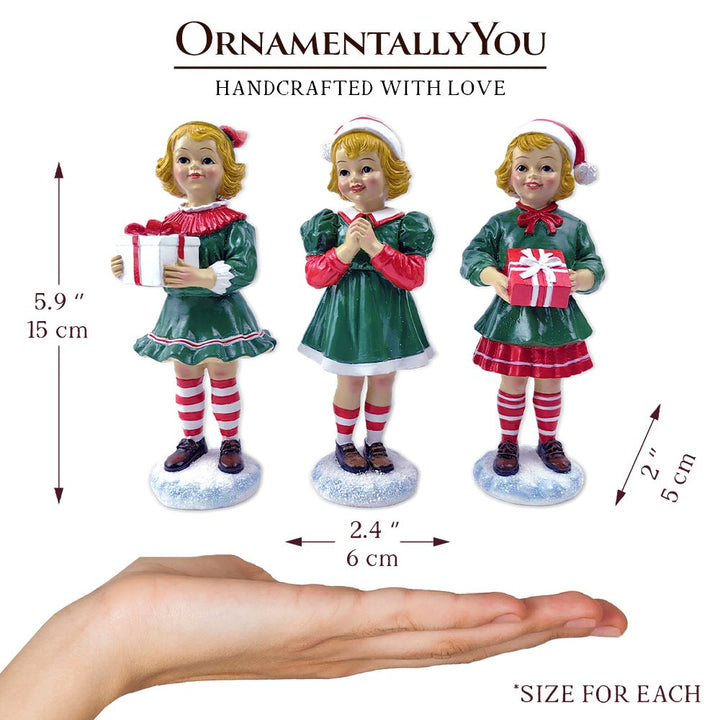 (Pre-Order) Elegant Victorian Christmas Girl Set of Three Figurines, 6" Holiday Home Decor Resin Statues OrnamentallyYou