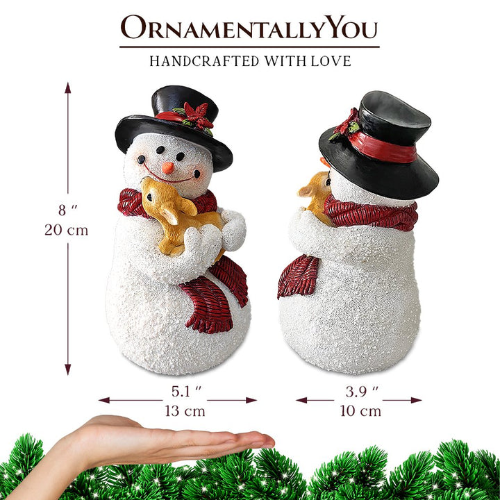 Enchanting Snowman and Fawn Home Holiday Decoration, 8" Tall Winter Woodland Deer Figurine Resin Statues OrnamentallyYou
