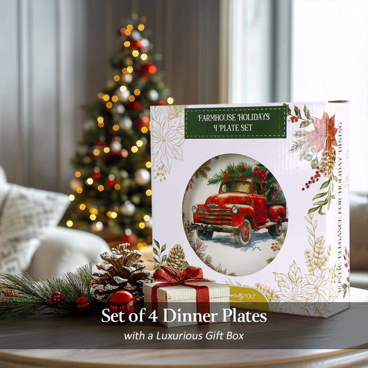 (Pre-Order) Farmhouse Christmas Set of 4 Plates with Real Gold Elements, Holiday Tableware Collection for Salad, Dessert, Appetizer, and Side Plates Plate Sets OrnamentallyYou