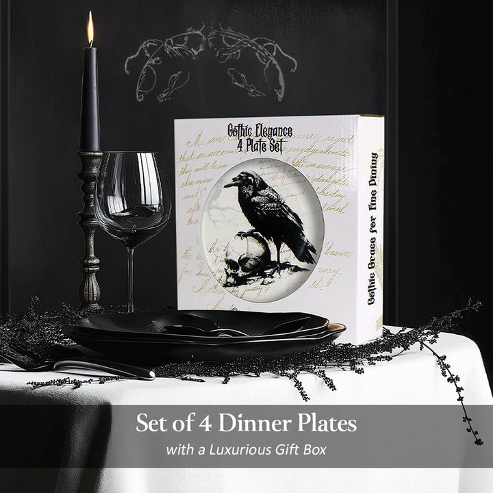 (Pre-Order) Gothic Elegance Set of 4 Plates with Real Gold Trim, Halloween Tableware Collection for Salad, Dessert, Appetizer, and Side Plates Plate Sets OrnamentallyYou
