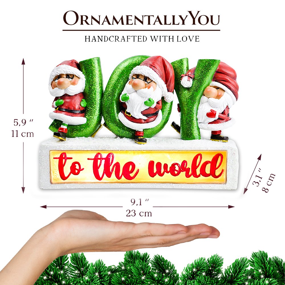 Joy to the World with Holiday Gnomes Lighted Statue, Tabletop LED Christmas Decor Resin Statues OrnamentallyYou