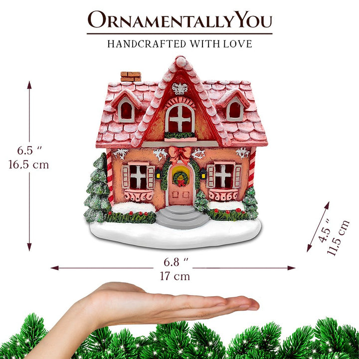 Sparkling Pink Winter Magic LED Gingerbread Home Figurine, 7" Lighted Christmas Decoration Decor Resin Statues OrnamentallyYou