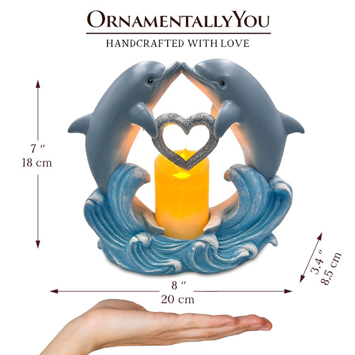 Tides of Affection Dolphin Figurine and Tealight Candle, 7" Romantic Tabletop Valentine or Anniversary Gift Resin Statues OrnamentallyYou