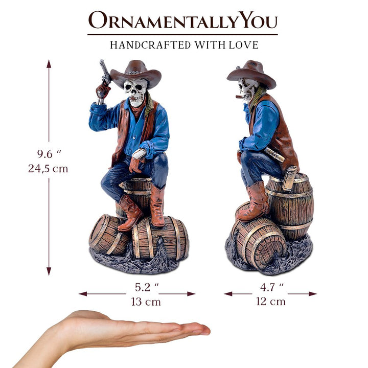 (Pre-Order) Western Skeleton Gunslinger Statue Figurine, 10" Gothic Cowboy Wild West Home Decor Resin Statues OrnamentallyYou