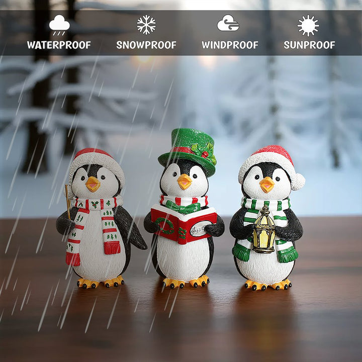 (Pre-Order) Carroling Penguin Trio Set of Christmas Figurines, 6" Winter Holiday Statue Set of Three Resin Statues OrnamentallyYou