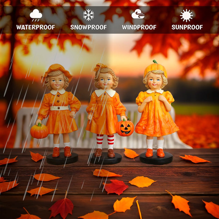 Inviting Pumpkin Girl Trio Set of Figurines, 6" Victorian Autumn Fall and Halloween Table Decoration Resin Statues OrnamentallyYou