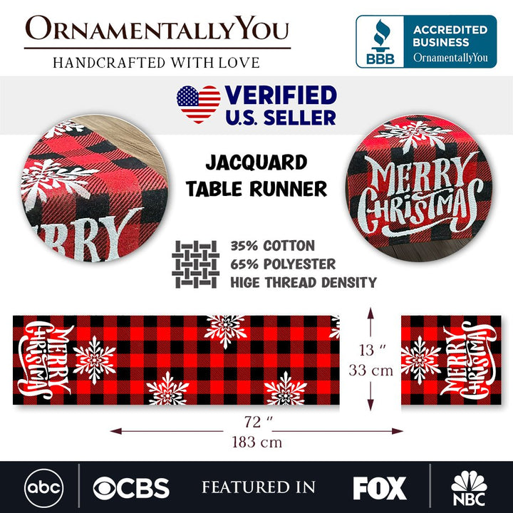 Plaid Merry Christmas 72" Jacquard Table Runner, High Quality Holiday Rectangle Tablecloth Decoration Table Runner OrnamentallyYou