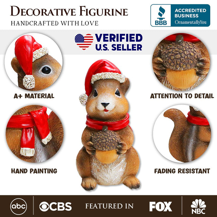 (Pre-Order) Charming Chipmunk with Santa Hat Figurine, 5" Playful Christmas Rodent Garden Statue Resin Statues OrnamentallyYou