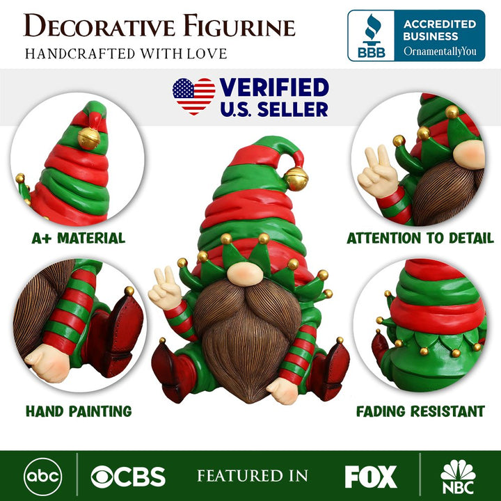(Pre-Order) Cheerful Elf Gnome Festive Figurine, 8" Christmas Garden Statue Resin Statues OrnamentallyYou