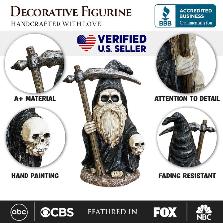 (Pre-Order) Grim Reaper Gnome Figurine 7", Gothic Occult Statue Yard Decoration Resin Statues OrnamentallyYou