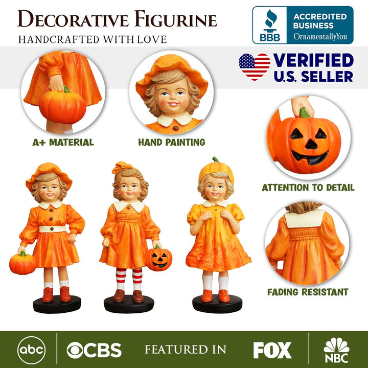 (Pre-Order) Inviting Pumpkin Girl Trio Set of Figurines, 6" Victorian Autumn Fall and Halloween Table Decoration Resin Statues OrnamentallyYou