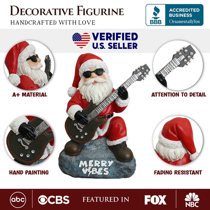 (Pre-Order) Merry Vibes Rockstar Santa Christmas Figurine, 10" Rock n Roll Lover Gift Garden Statue Resin Statues OrnamentallyYou
