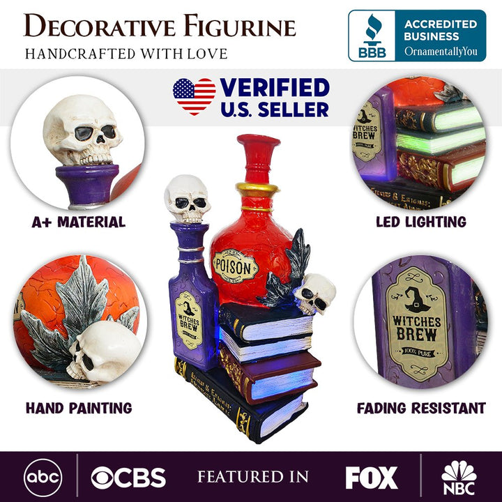 (Pre-Order) Sorcerer’s Syrups Spooky Lighted Figurine, 8" Potions Poisons and Books Halloween Statue Resin Statues OrnamentallyYou