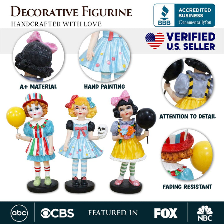 Spooky Victorian Masquerade Girl Trio, 6" Trick or Treat Clown Figurines and Hauntingly Elegant Halloween Decor Resin Statues OrnamentallyYou
