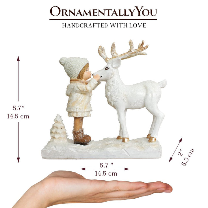 (Pre-Order) Charming Deer and Little Girl Figurine, 7.5" Vintage Christmas Garden Statue Resin Statues OrnamentallyYou