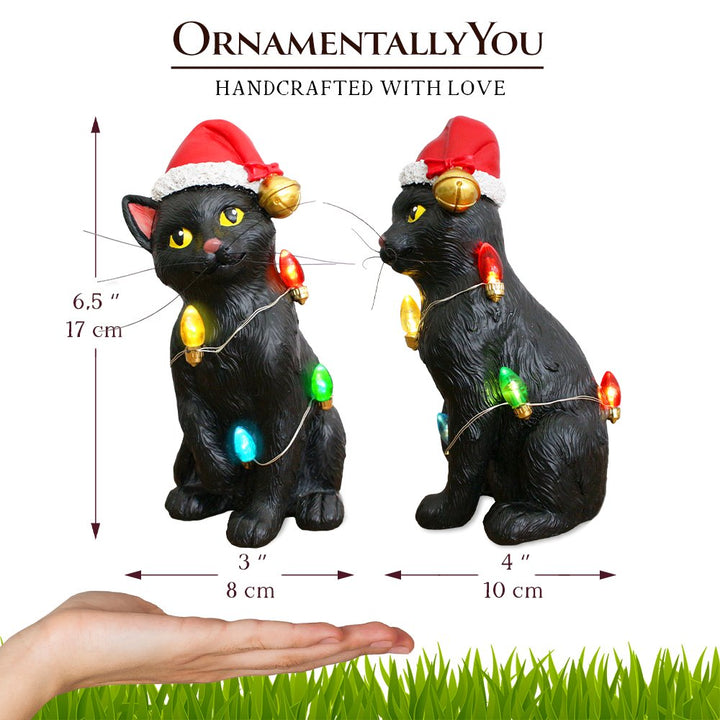 (Pre-Order) Festive Black Cat with LED Lights Figurine, 7" Cute Home Decor Statue Resin Statues OrnamentallyYou