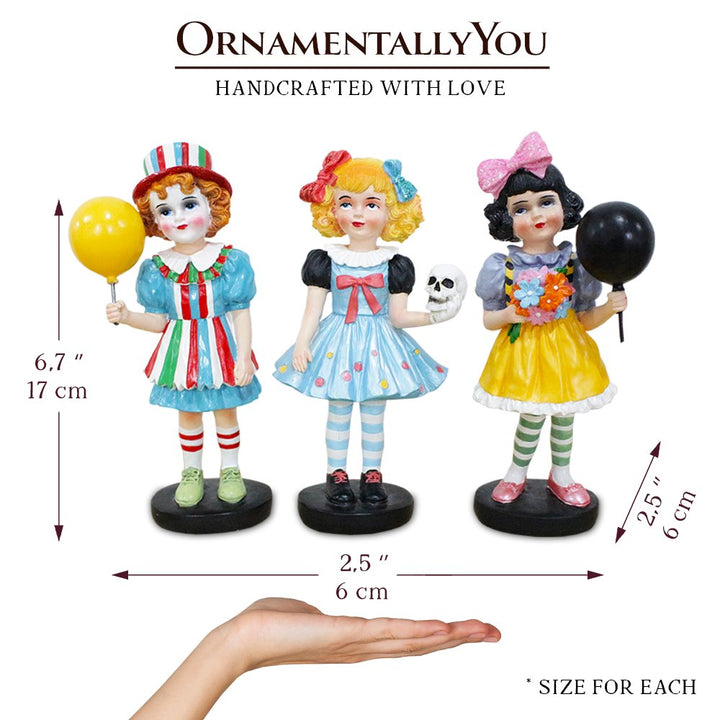 Spooky Victorian Masquerade Girl Trio, 6" Trick or Treat Clown Figurines and Hauntingly Elegant Halloween Decor Resin Statues OrnamentallyYou