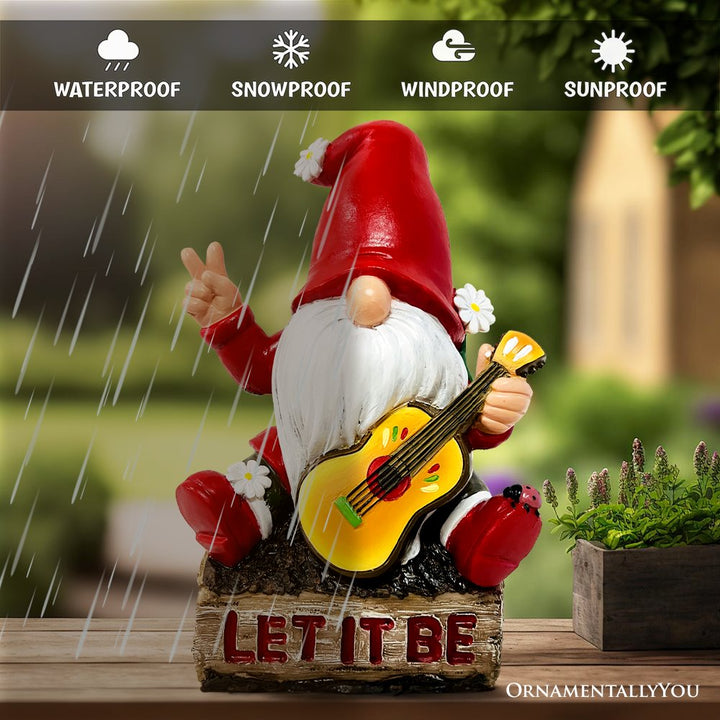 Hippy Gnome with Guitar Garden Statue, Unique Flowers and Peace Sign Resin Statues OrnamentallyYou