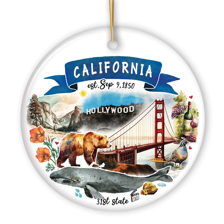 Artistic California State Themes and Landmarks Christmas Ornament Ceramic Ornament OrnamentallyYou