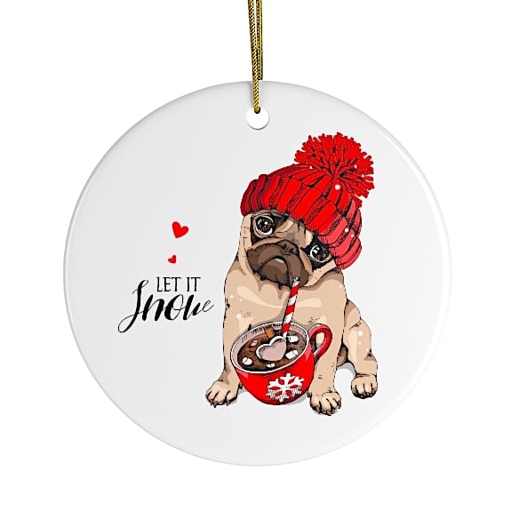 Cute Christmas Pug Ornament Ceramic Ornament OrnamentallyYou