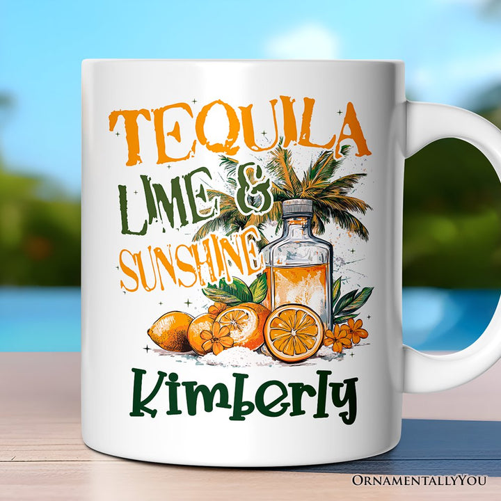 Tequila Lime & Sunshine Personalized Mug, Tropical Summer Gift with Custom Name Personalized Ceramic Mug OrnamentallyYou 12oz Mug Customized