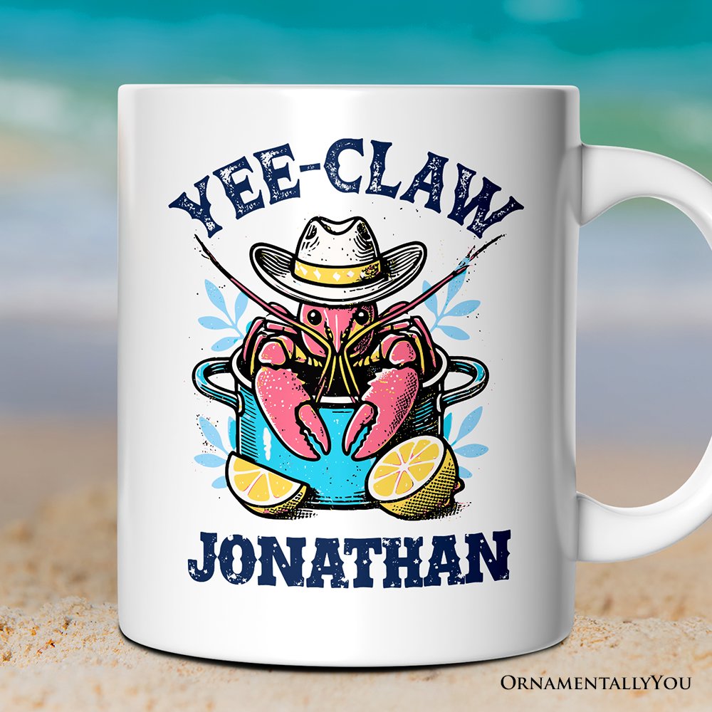 Crawfish Yee-Claw Western Cowboy Personalized Mug, Summer Boil Season Gift with Custom Name for Fisherman Personalized Ceramic Mug OrnamentallyYou 12oz Mug Customized