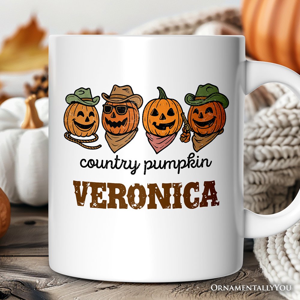 Country Pumpkin Rustic Personalized Mug, Cute Autumn Season Gift with Custom Name Personalized Ceramic Mug OrnamentallyYou White Customized
