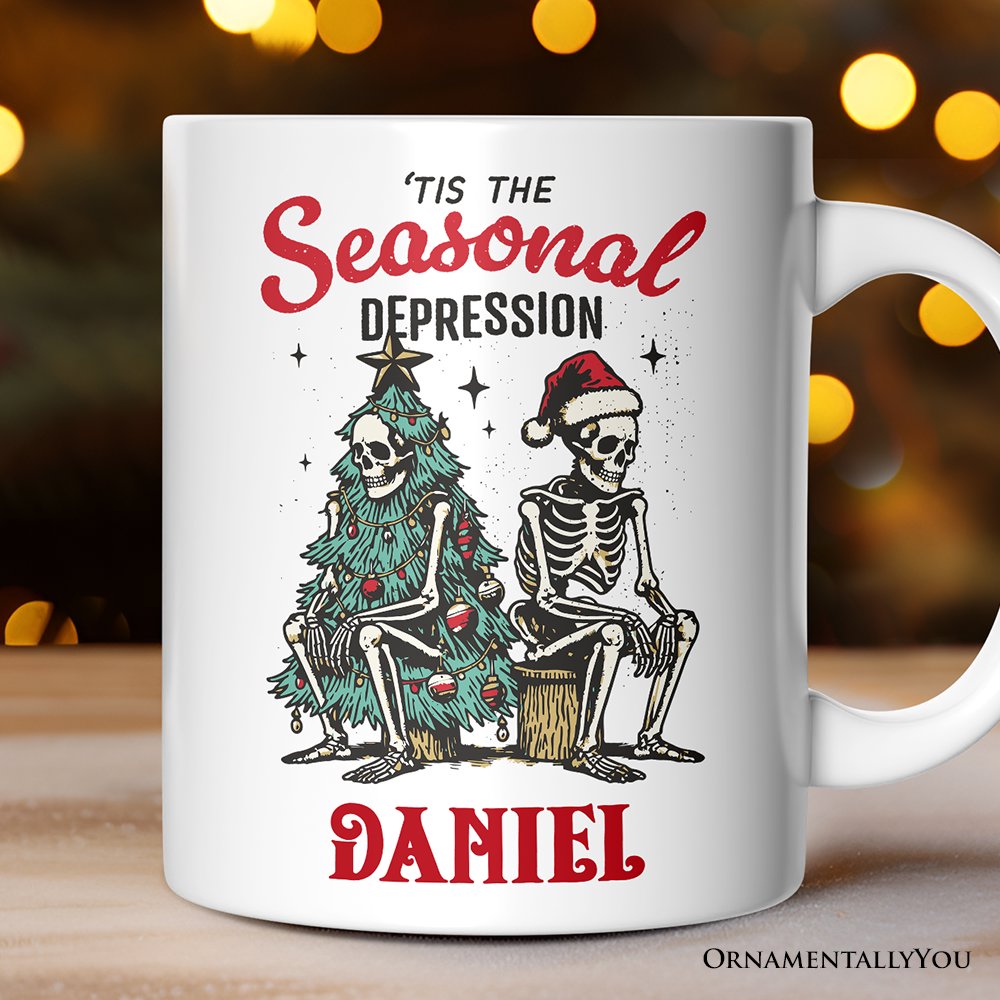 Tis the Seasonal Depression Personalized Mug, Dark Humor Christmas Gift with Custom Name Personalized Ceramic Mug OrnamentallyYou 12oz Mug Customized