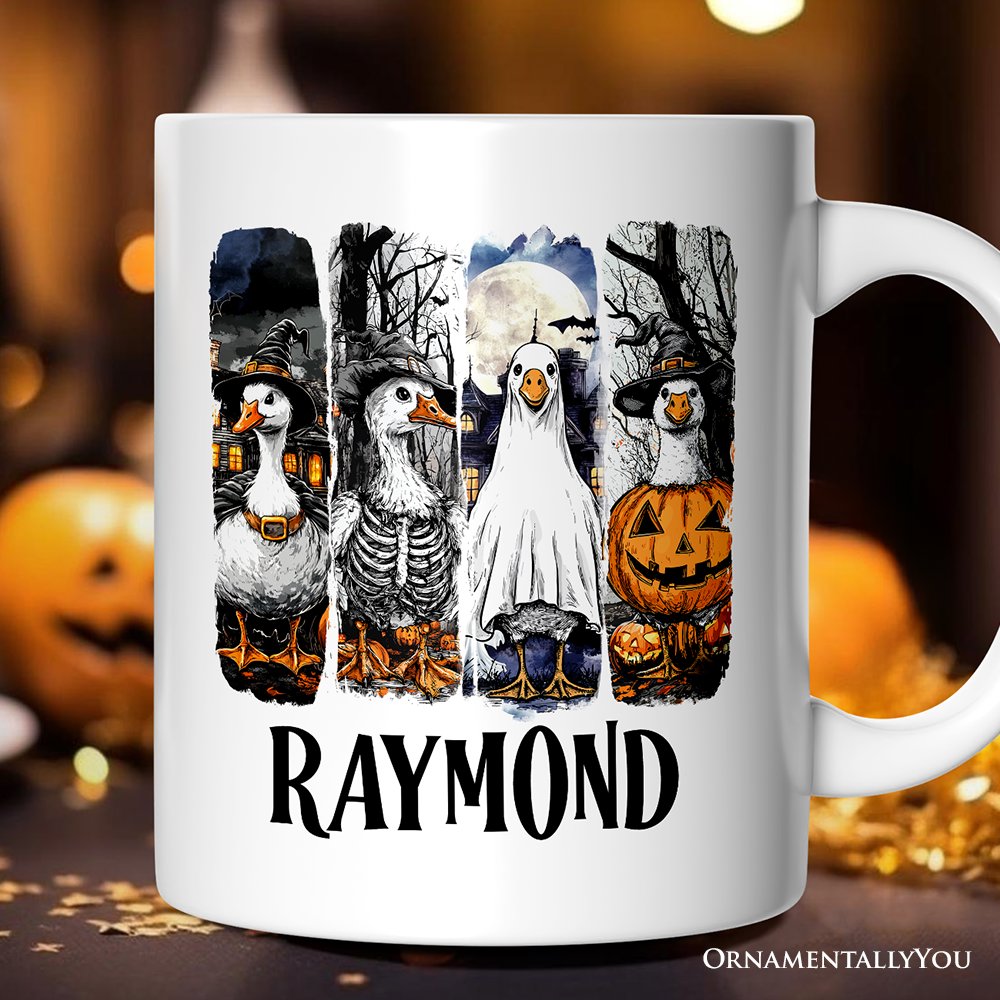 Halloween Goose in Costume Personalized Mug, Spooky Fall Geese Gift with Custom Name Personalized Ceramic Mug OrnamentallyYou 12oz Mug Customized