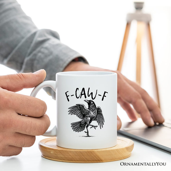 F-CAW-F Gothic Raven Personalized Mug, Snarky Halloween Gift with Custom Name Personalized Ceramic Mug OrnamentallyYou White Non-Custom