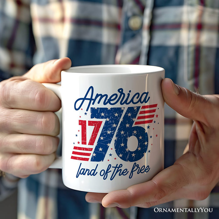 America 1776 Land of the Free Personalized Mug, Vintage 4th of July Gift with Custom Name Personalized Ceramic Mug OrnamentallyYou