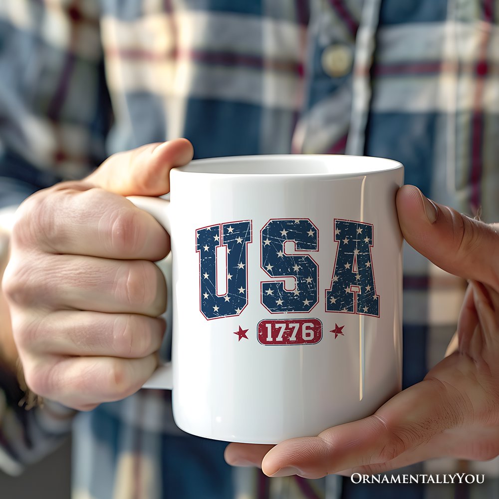 USA 1776 Stars Personalized Mug, Bold Patriotic Gift with Custom Name Personalized Ceramic Mug OrnamentallyYou