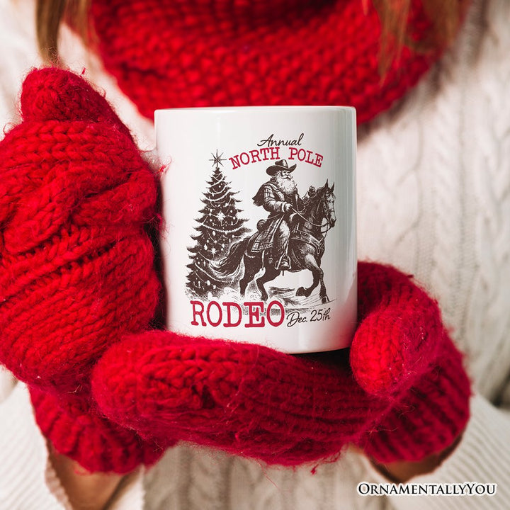 Annual North Pole Rodeo Personalized Mug, Funny Cowboy Santa Christmas Gift with Custom Name Personalized Ceramic Mug OrnamentallyYou