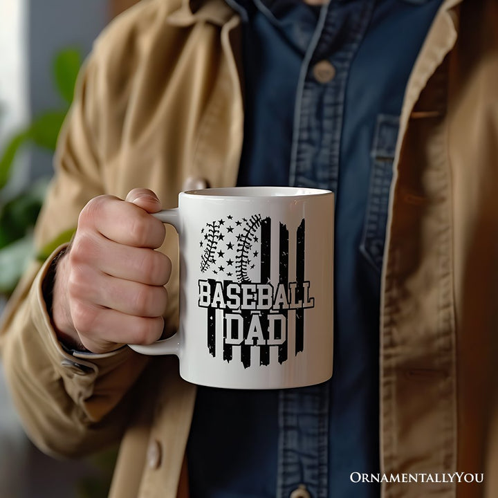 Baseball Dad Personalized Mug, Patriotic Gift for Sports Fathers with Custom Name Personalized Ceramic Mug OrnamentallyYou Non-Custom